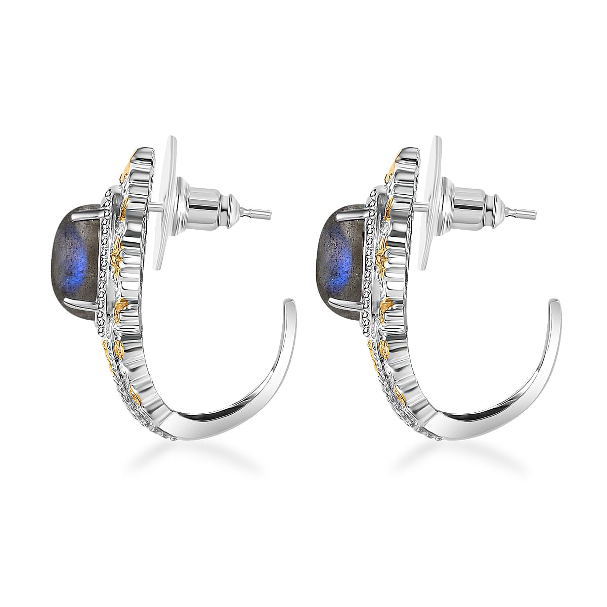 Malagasy Labradorite 15.10 ctw Earrings, Ring (Size 5.0) and Pendant in 14K YG and Platinum Over Copper with Magnet with Stainless Steel Necklace 20 Inches