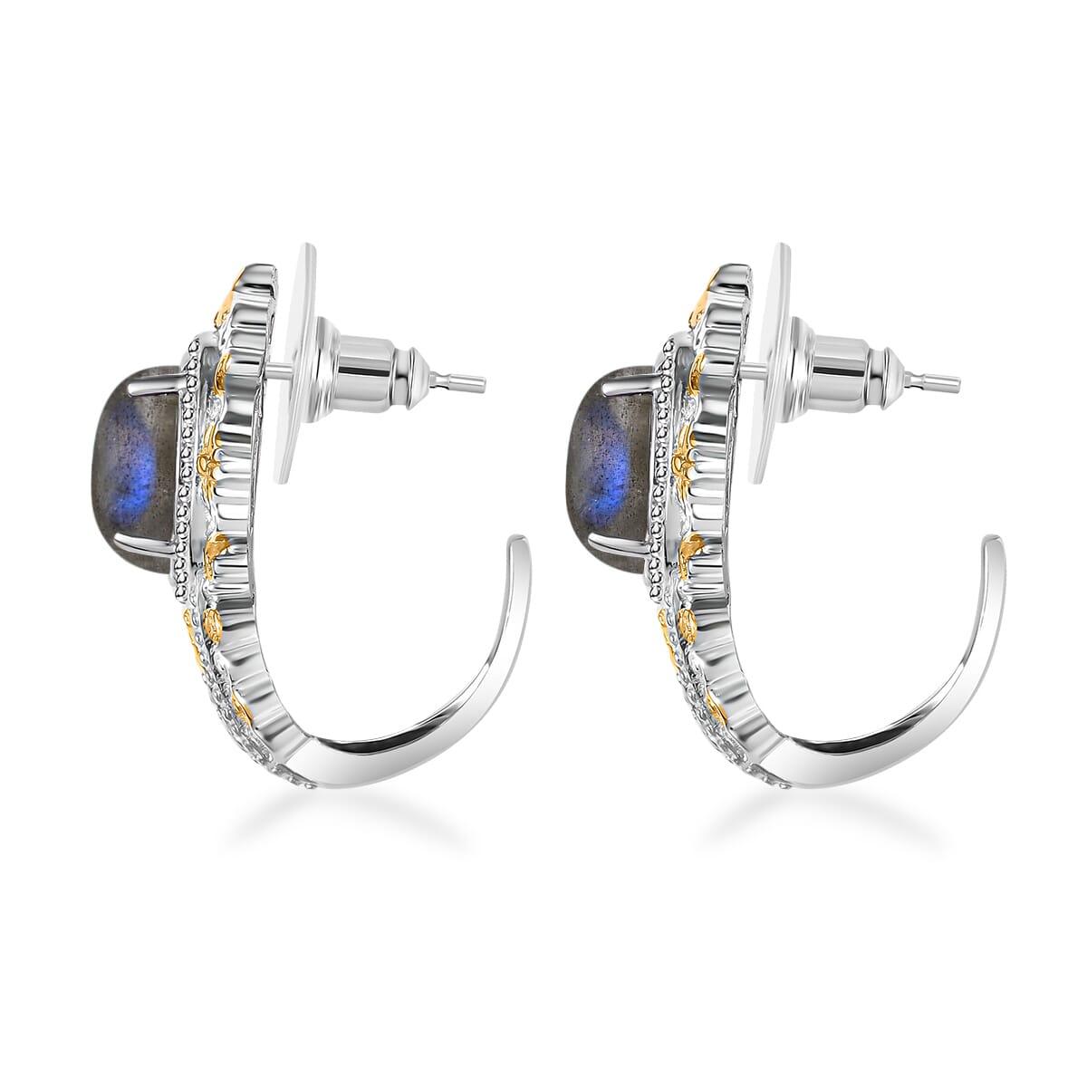 AAA Malagasy Labradorite 15.10 ctw Earrings, Ring (Size 5.0) and Pendant in 14K YG and Platinum Over Copper with Magnet with Stainless Steel Necklace 20 Inches image number 7