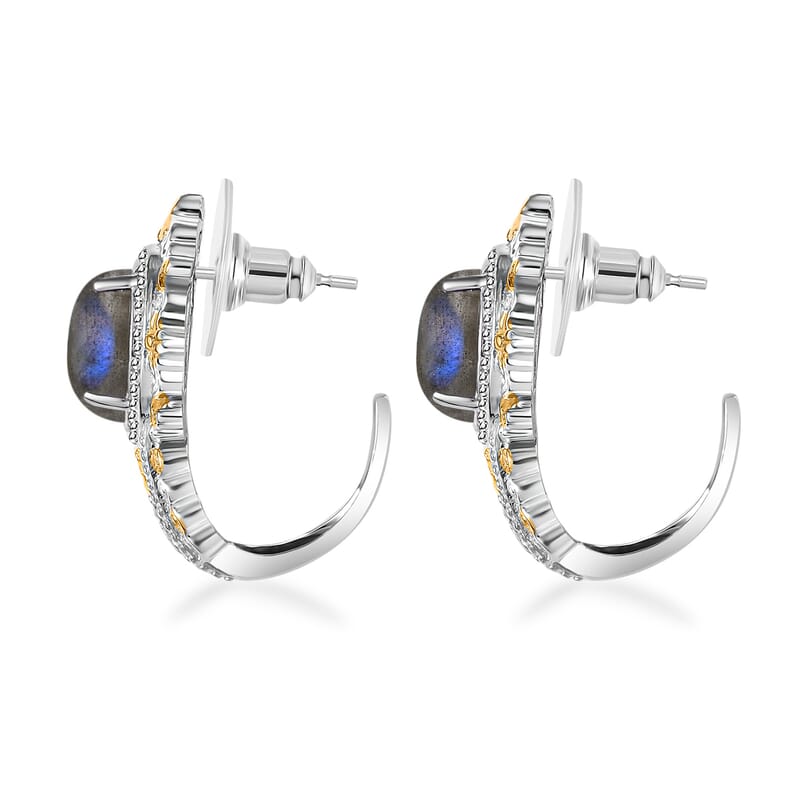 Malagasy Labradorite 15.10 ctw Earrings, Ring (Size 5.0) and Pendant in 14K YG and Platinum Over Copper with Magnet with Stainless Steel Necklace 20 Inches