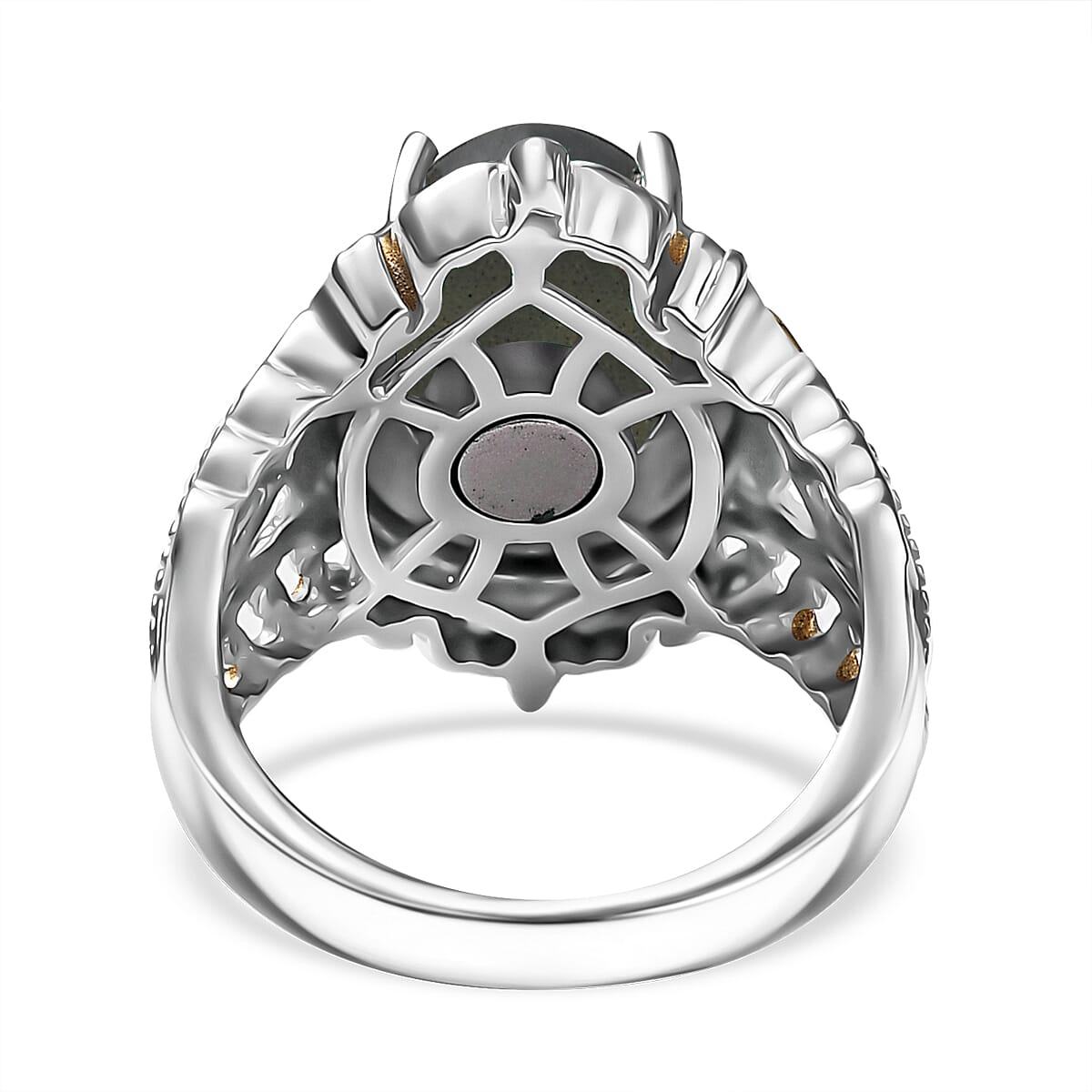 Malagasy Labradorite 15.10 ctw Earrings, Ring (Size 9.0) and Pendant in 14K YG and Platinum Over Copper with Magnet with Stainless Steel Necklace (20 Inches) image number 5