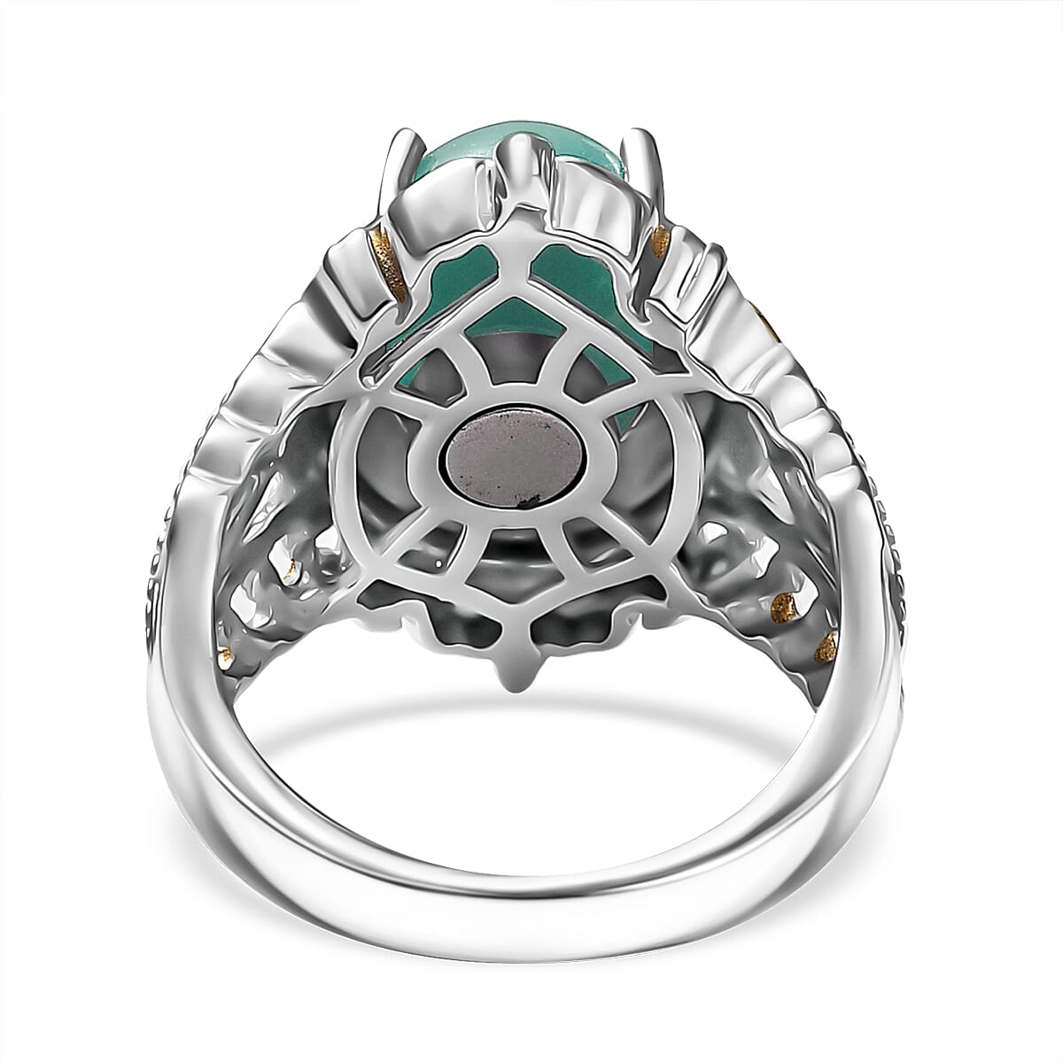 Larimar 14.90 ctw Earrings, Ring (Size 6.0), Pendant in 14K YG and Platinum Over Copper with Stainless Steel Necklace 20 Inches image number 5