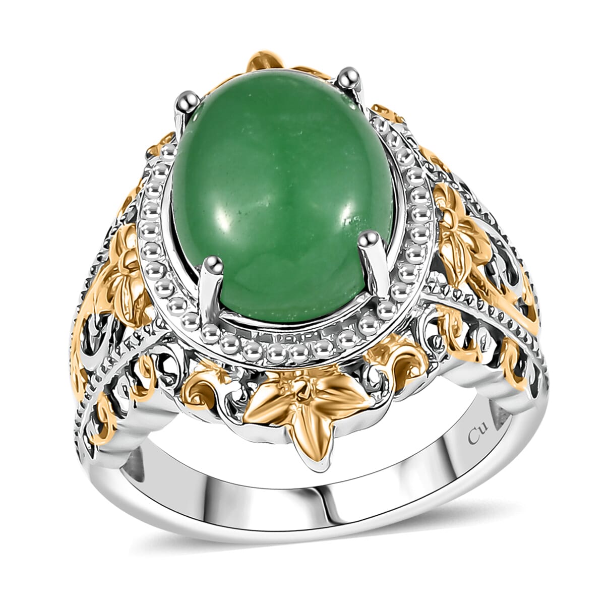 Green Jade (D) 17.40 ctw Earrings, Ring (Size 5.0) and Pendant in 14K YG and Platinum Over Copper with Magnet with Stainless Steel Necklace 20 Inches image number 3