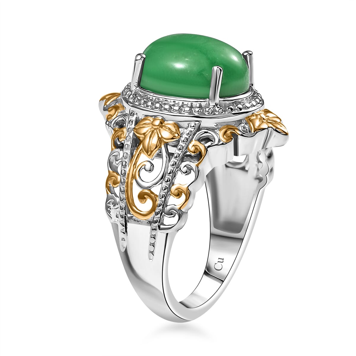 Green Jade (D) 17.40 ctw Earrings, Ring (Size 5.0) and Pendant in 14K YG and Platinum Over Copper with Magnet with Stainless Steel Necklace 20 Inches image number 4