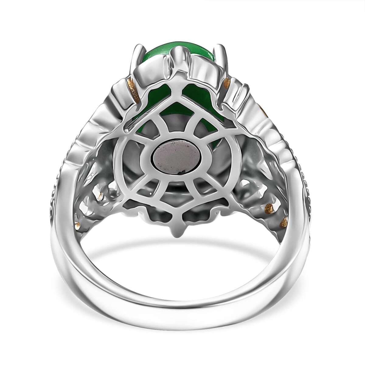 Green Jade (D) 17.40 ctw Earrings, Ring (Size 5.0) and Pendant in 14K YG and Platinum Over Copper with Magnet with Stainless Steel Necklace 20 Inches image number 5