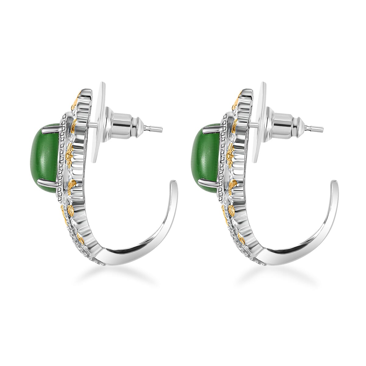 Green Jade (D) 17.40 ctw Earrings, Ring (Size 5.0) and Pendant in 14K YG and Platinum Over Copper with Magnet with Stainless Steel Necklace 20 Inches image number 8