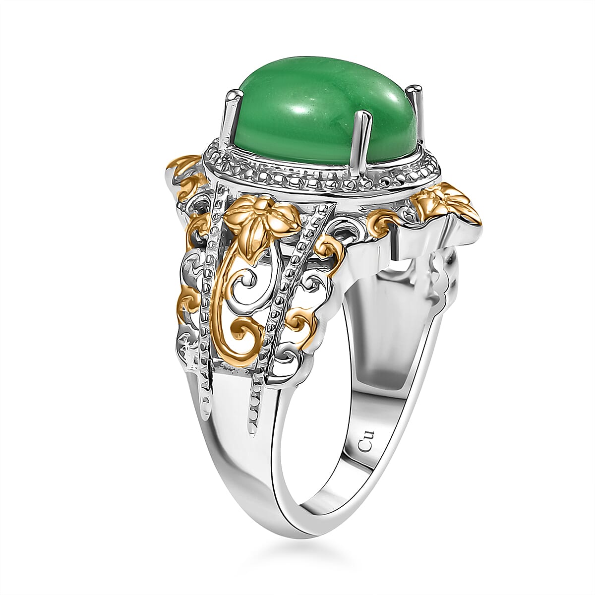 Green Jade (D) 17.40 ctw Earrings, Ring (Size 8.0) and Pendant in 14K YG and Platinum Over Copper with Magnet with Stainless Steel Necklace (20 Inches)  image number 4