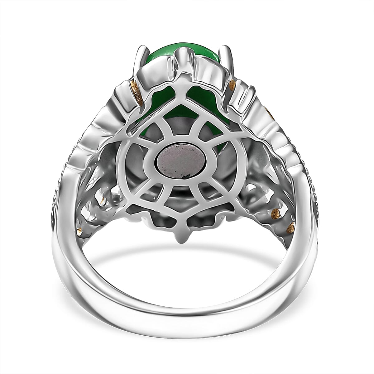 Green Jade (D) 17.40 ctw Earrings, Ring (Size 10.0) and Pendant in 14K YG and Platinum Over Copper with Magnet with Stainless Steel Necklace (20 Inches)  image number 5
