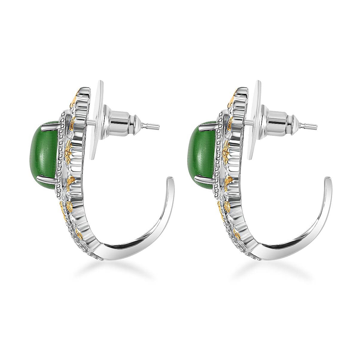 Green Jade (D) 17.40 ctw Earrings, Ring (Size 10.0) and Pendant in 14K YG and Platinum Over Copper with Magnet with Stainless Steel Necklace (20 Inches)  image number 8