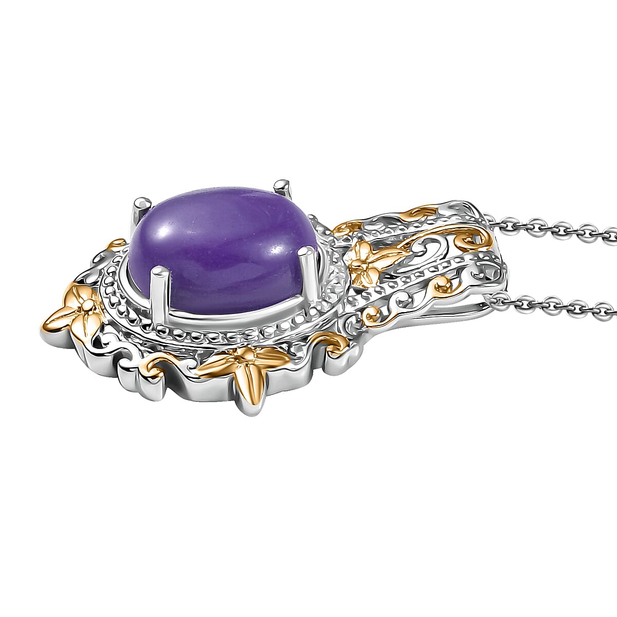 Purple Jade (D) 18.20 ctw Earrings, Ring (Size 9.0) and Pendant in 14K YG and Platinum Over Copper with Magnet with Stainless Steel Necklace (20 Inches)  image number 6