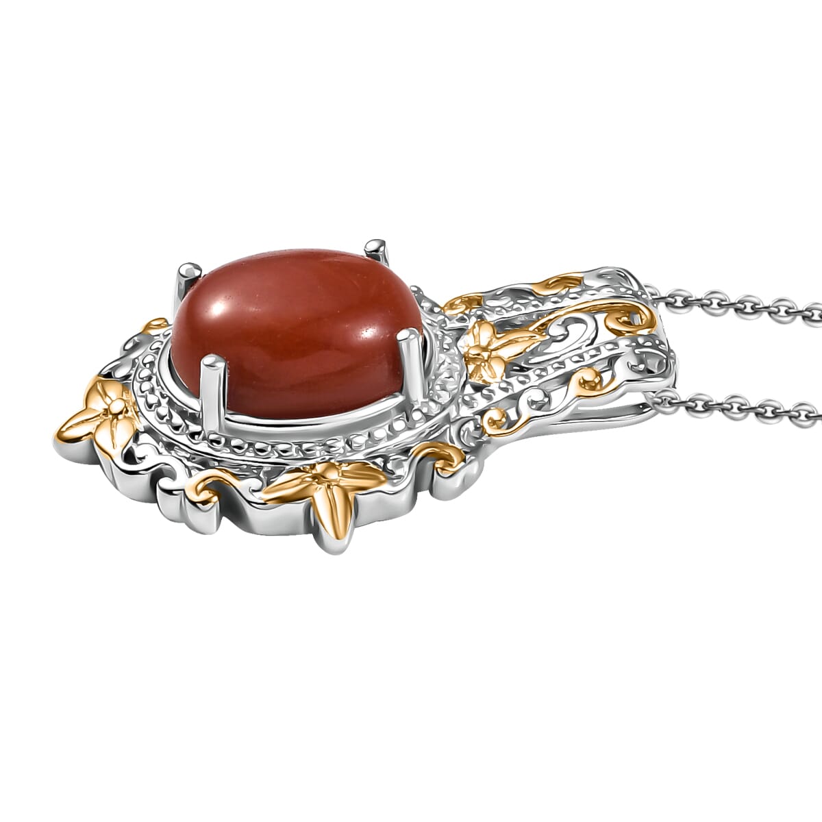 Red Jade (D) 17.40 ctw Earrings, Ring (Size 9.0) and Pendant in 14K YG and Platinum Over Copper with Magnet with Stainless Steel Necklace 20 Inches image number 6
