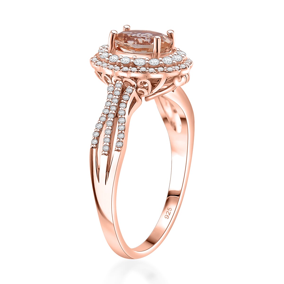 Marropino Morganite and White Zircon 1.90 ctw Interchangeable Double Halo Ring (Size 5.00) and Pendant Necklace 18 Inches in 18K Vermeil Rose Gold Over Sterling Silver image number 4