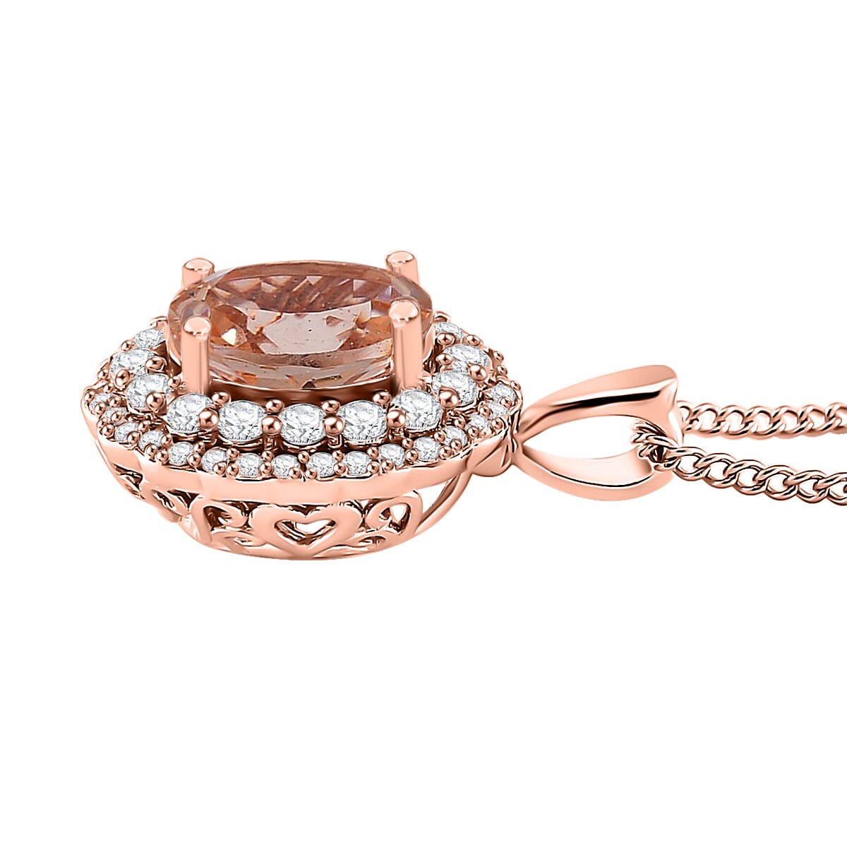 Marropino Morganite and White Zircon 1.90 ctw Interchangeable Double Halo Ring (Size 5.00) and Pendant Necklace 18 Inches in 18K Vermeil Rose Gold Over Sterling Silver image number 7