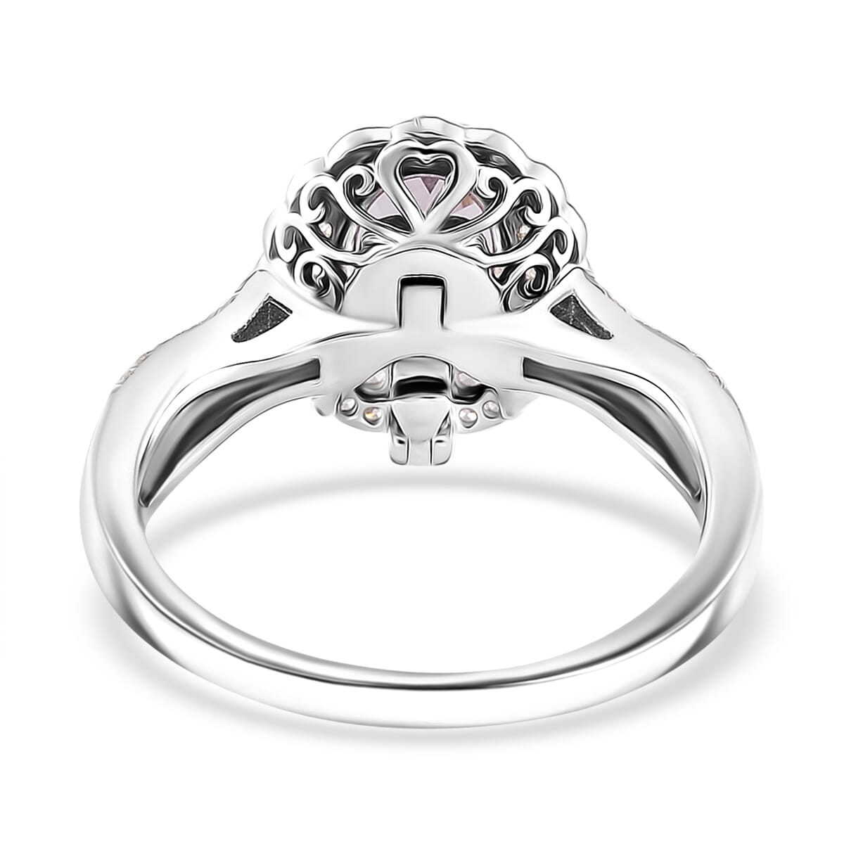 Martha Rocha Kunzite and White Zircon 2.55 ctw Interchangeable Double Halo Ring (Size 7.00), Pendant Necklace (18 Inches) in 18K Vermeil RG and Rhodium Over Sterling Silver  image number 5