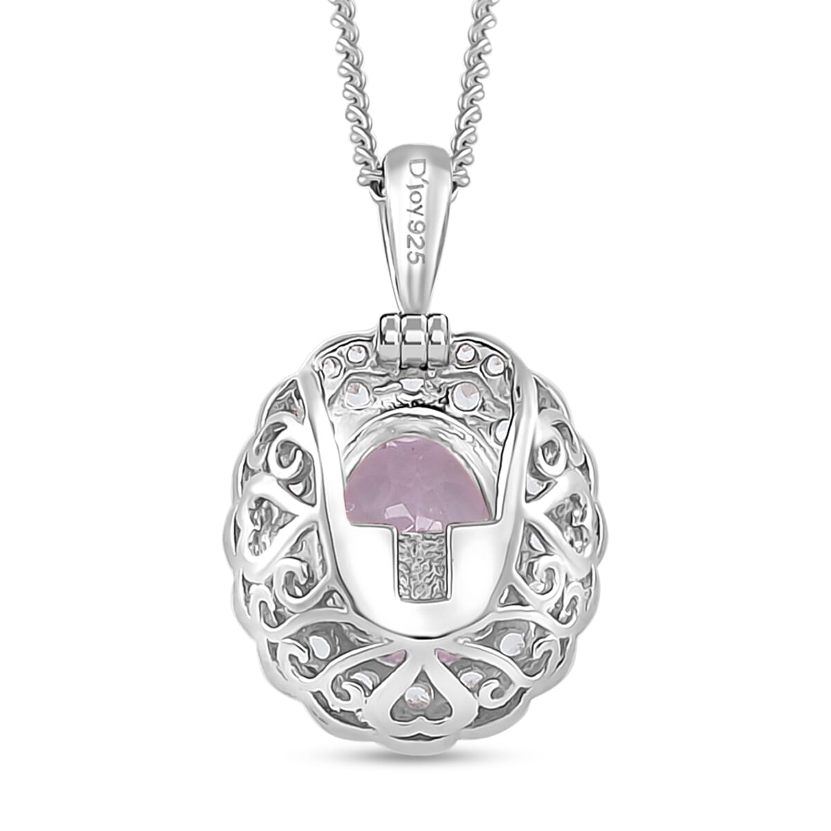 Martha Rocha Kunzite and White Zircon 2.55 ctw Interchangeable Double Halo Ring (Size 7.00), Pendant Necklace (18 Inches) in 18K Vermeil RG and Rhodium Over Sterling Silver  image number 7