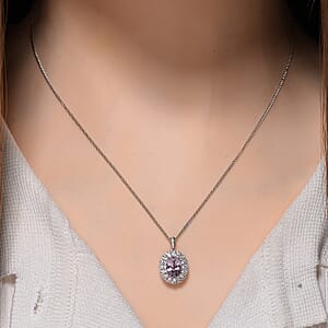 Martha Rocha Kunzite and White Zircon 2.55 ctw Interchangeable Double Halo Ring (Size 9.00), Pendant Necklace (18 Inches) in 18K Vermeil RG and Rhodium Over Sterling Silver 