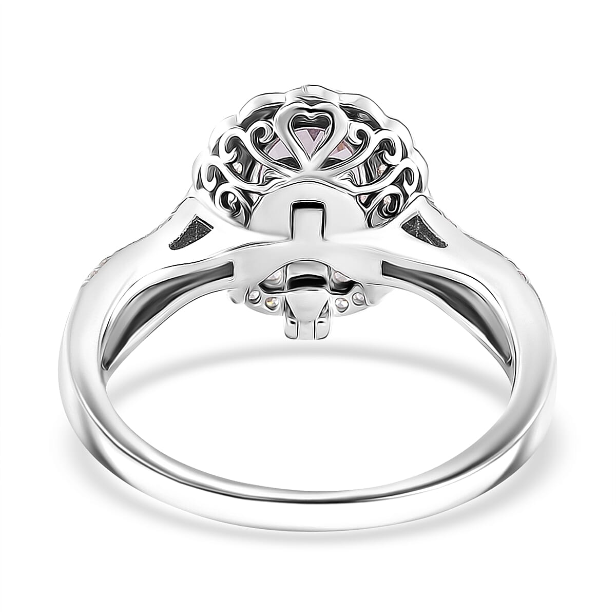 Martha Rocha Kunzite and White Zircon 2.55 ctw Interchangeable Double Halo Ring (Size 9.00), Pendant Necklace (18 Inches) in 18K Vermeil RG and Rhodium Over Sterling Silver