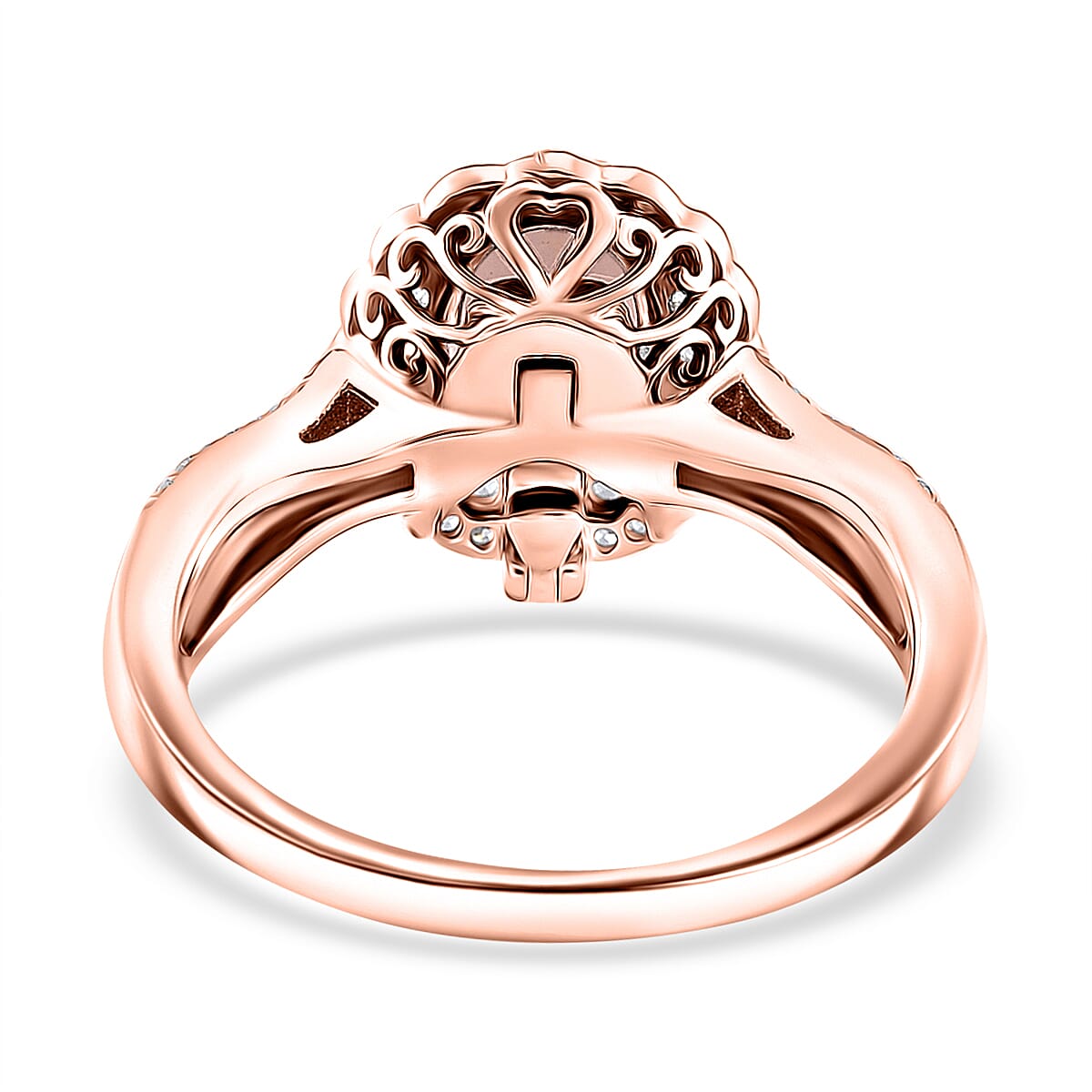 Marropino Morganite and White Zircon 1.90 ctw Interchangeable Double Halo Ring (Size 6.00) and Pendant Necklace 18 Inches in 18K Vermeil Rose Gold Over Sterling Silver