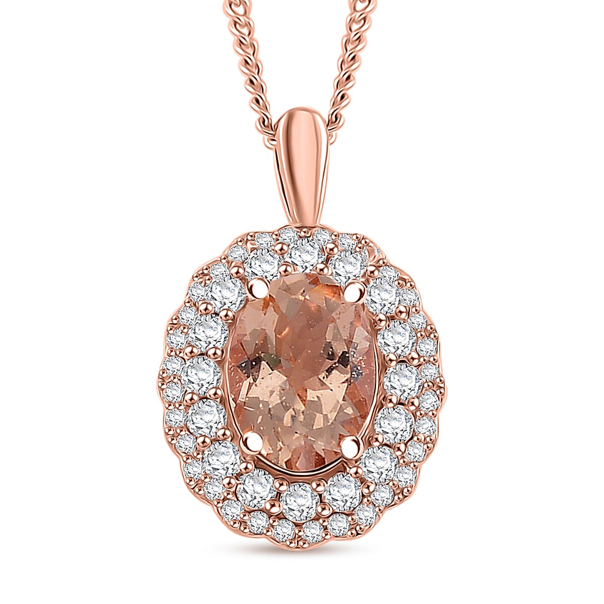 Marropino Morganite and White Zircon 1.90 ctw Interchangeable Double Halo Ring (Size 6.00) and Pendant Necklace 18 Inches in 18K Vermeil Rose Gold Over Sterling Silver