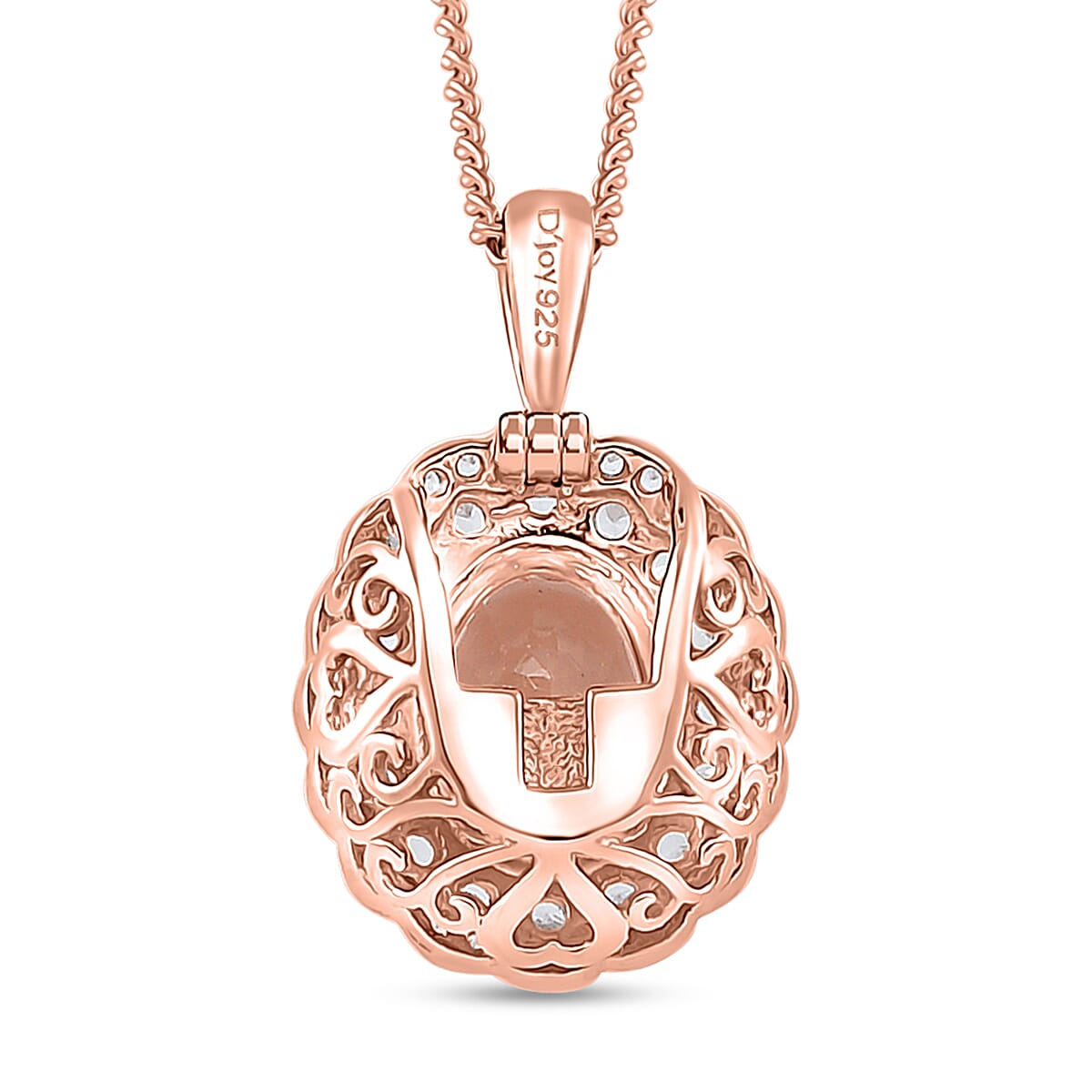 Marropino Morganite and White Zircon 1.90 ctw Interchangeable Double Halo Ring (Size 6.00) and Pendant Necklace 18 Inches in 18K Vermeil Rose Gold Over Sterling Silver