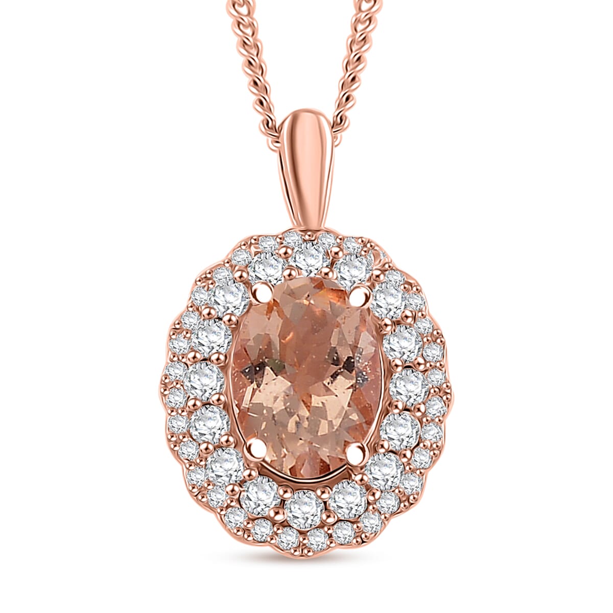 Marropino Morganite and White Zircon 1.90 ctw Interchangeable Double Halo Ring (Size 7.00) and Pendant Necklace 18 Inches in 18K Vermeil Rose Gold Over Sterling Silver image number 6