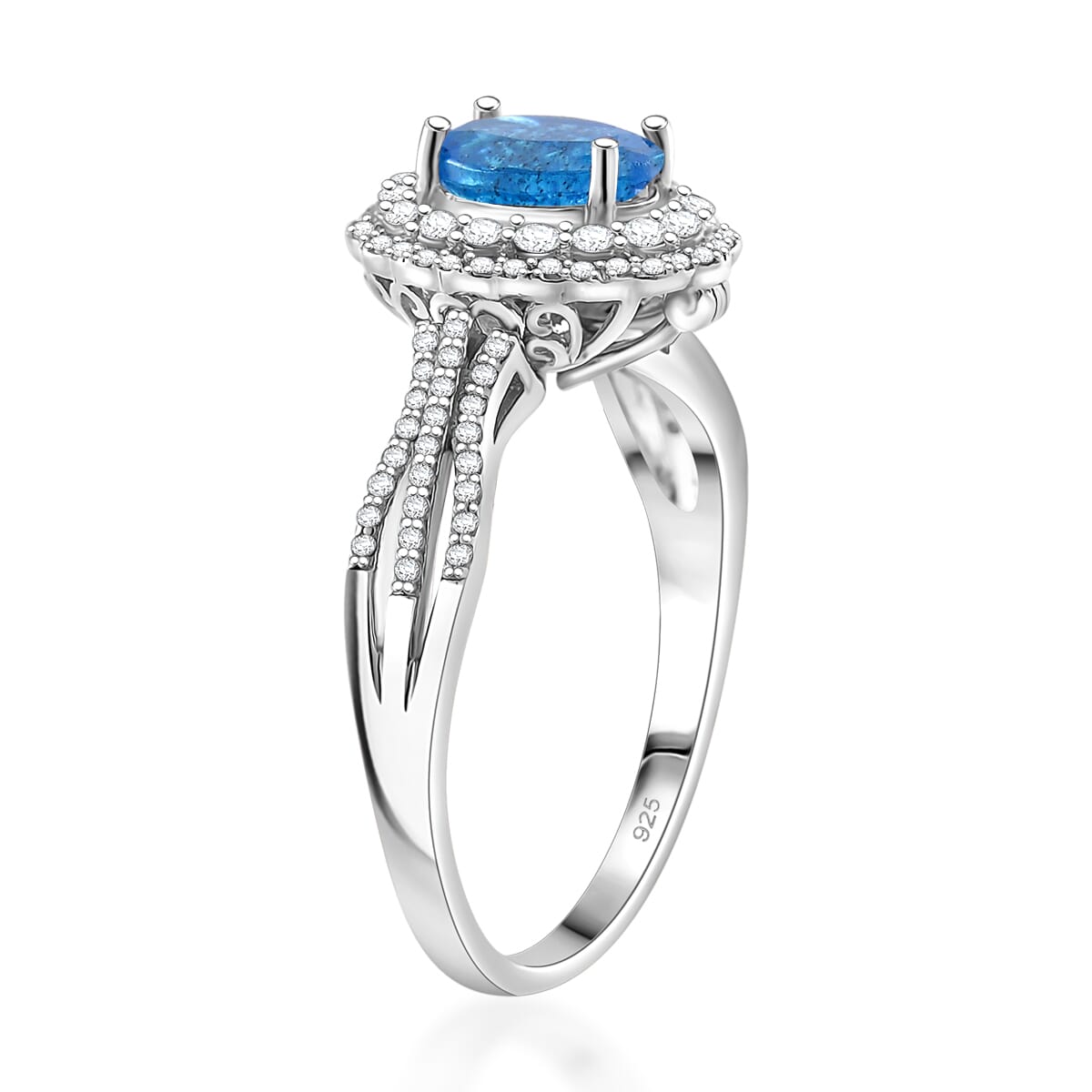 Malgache Neon Apatite and White Zircon 2.15 ctw Interchangeable Double Halo Ring (Size 6.00) and Pendant Necklace 18 Inches in Rhodium Over Sterling Silver  image number 4