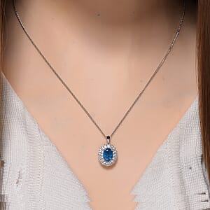 Malgache Neon Apatite and White Zircon 2.15 ctw Interchangeable Double Halo Ring (Size 7.00) and Pendant Necklace 18 Inches in Rhodium Over Sterling Silver 