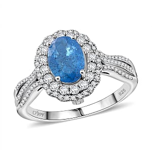 Malgache Neon Apatite and White Zircon 2.15 ctw Interchangeable Double Halo Ring (Size 7.00) and Pendant Necklace 18 Inches in Rhodium Over Sterling Silver 