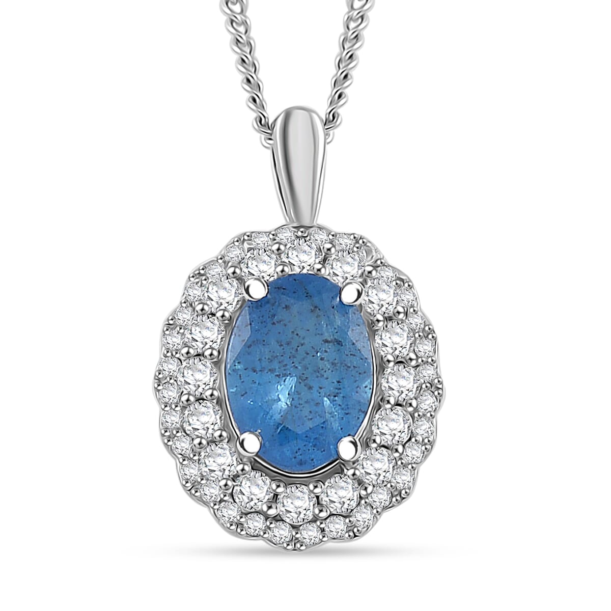 Malgache Neon Apatite and White Zircon 2.15 ctw Interchangeable Double Halo Ring (Size 9.00) and Pendant Necklace 18 Inches in Rhodium Over Sterling Silver  image number 6