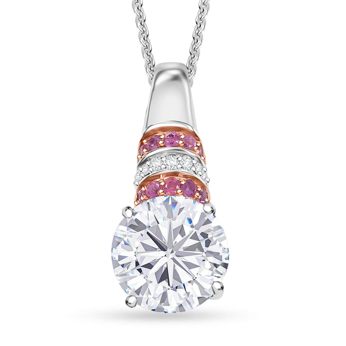 Heart and Arrow Cut Moissanite and Pink Sapphire 3.75 ctw Moonlit Grace Pendant Necklace in Rhodium Over Sterling Silver 20 Inches image number 0