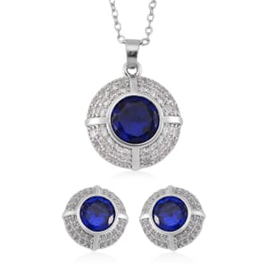 Set of 2 Karis Simulated Blue Diamond, White Crystal Necklace (20-22 Inches), Earrings in Slivertone 3.00 ctw