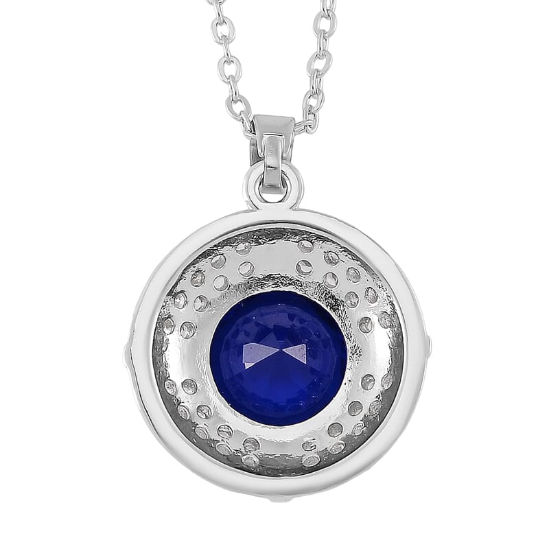 Set of 2 Karis Simulated Blue Diamond, White Crystal Necklace (20-22 Inches), Earrings in Slivertone 3.00 ctw