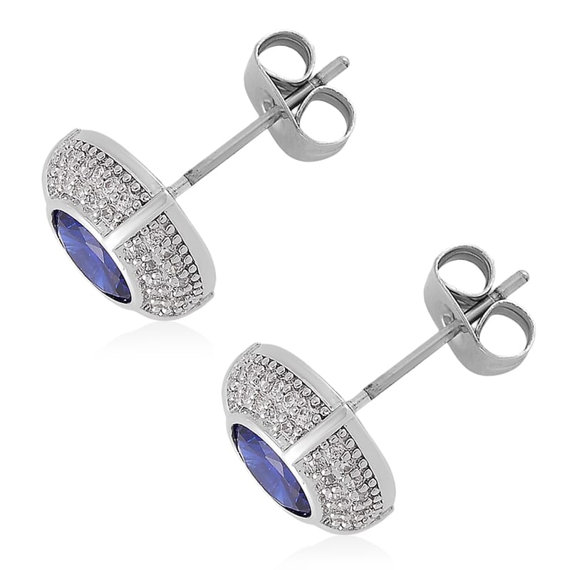 Set of 2 Karis Simulated Blue Diamond, White Crystal Necklace (20-22 Inches), Earrings in Slivertone 3.00 ctw