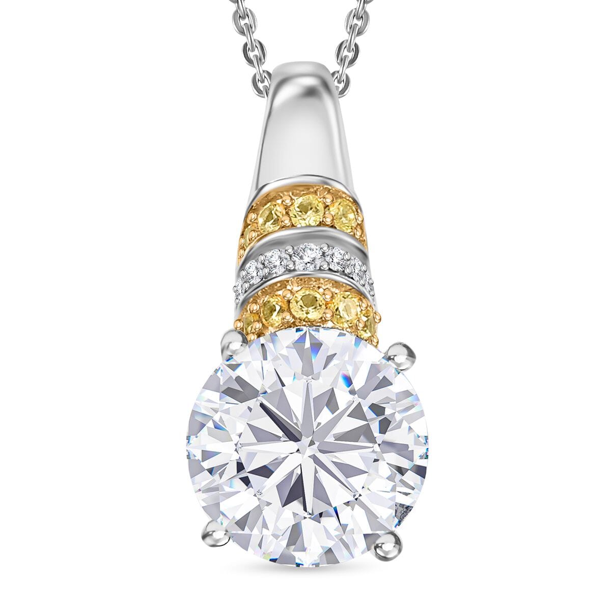 Heart and Arrow Cut Moissanite and Yellow Sapphire 3.80 ctw Moonlit Grace Pendant Necklace in Rhodium Over Sterling Silver 20 Inches image number 0
