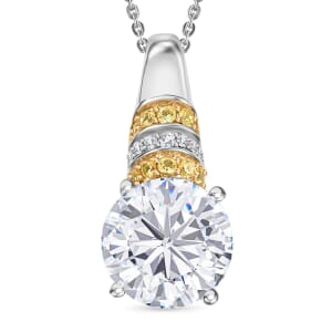 Heart and Arrow Cut Moissanite and Yellow Sapphire 3.80 ctw Moonlit Grace Pendant Necklace in Rhodium Over Sterling Silver 20 Inches