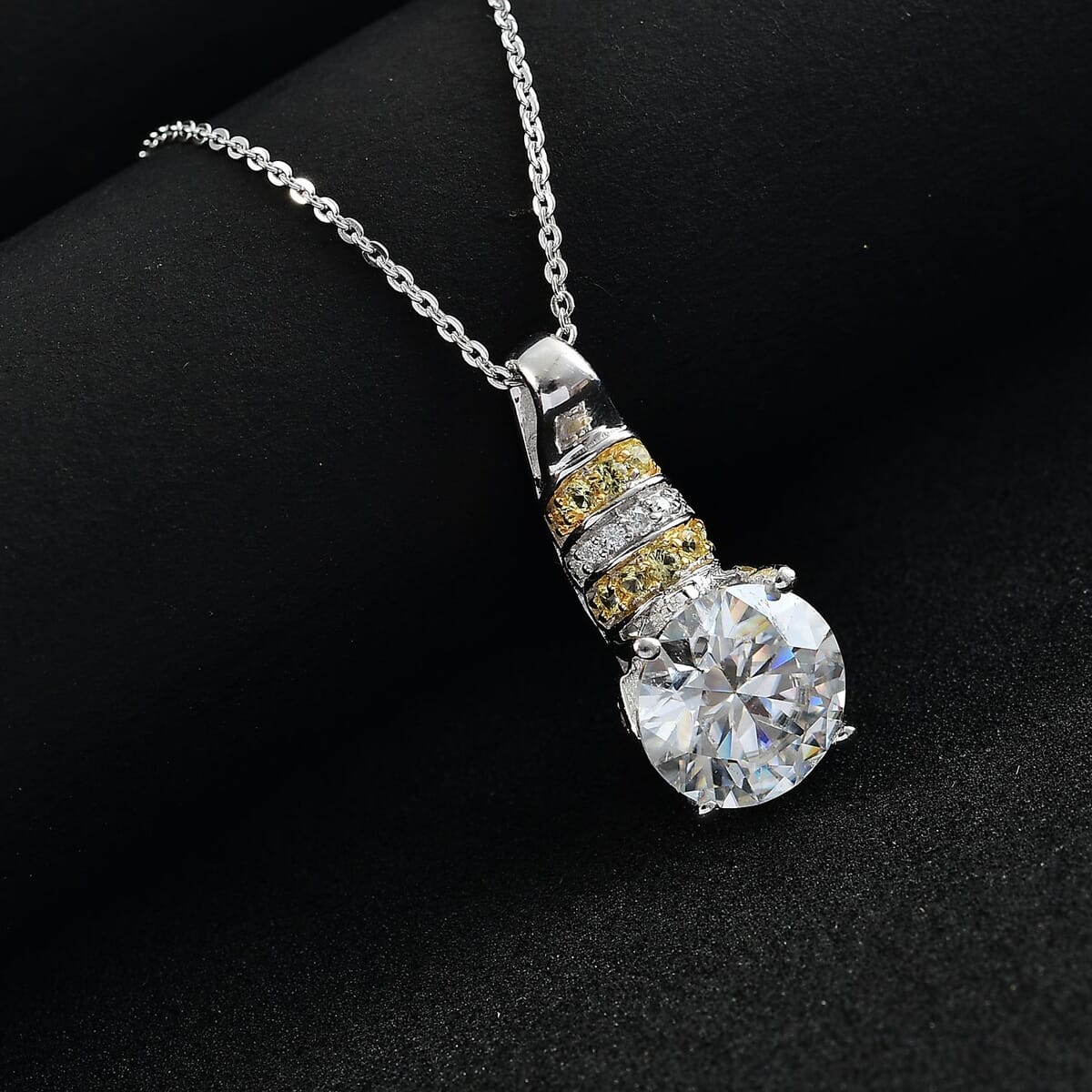 Heart and Arrow Cut Moissanite and Yellow Sapphire 3.80 ctw Moonlit Grace Pendant Necklace in Rhodium Over Sterling Silver 20 Inches image number 1