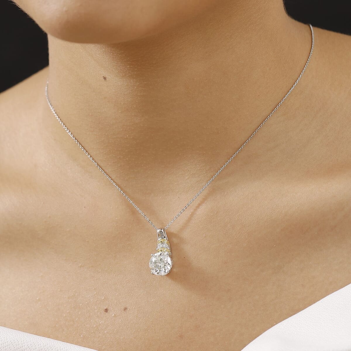 Heart and Arrow Cut Moissanite and Yellow Sapphire 3.80 ctw Moonlit Grace Pendant Necklace in Rhodium Over Sterling Silver 20 Inches image number 2