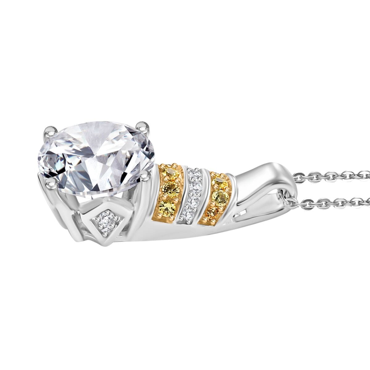 Heart and Arrow Cut Moissanite and Yellow Sapphire 3.80 ctw Moonlit Grace Pendant Necklace in Rhodium Over Sterling Silver 20 Inches image number 3