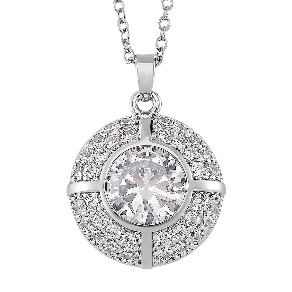 Set of 2 Karis Simulated Diamond, White Crystal Necklace (20-22 Inches), Earrings in Silvertone 3.02 ctw image number 2