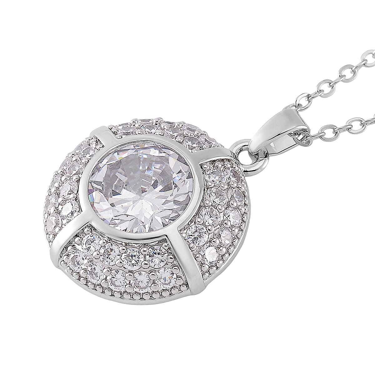 Set of 2 Karis Simulated Diamond, White Crystal Necklace (20-22 Inches), Earrings in Silvertone 3.02 ctw image number 3