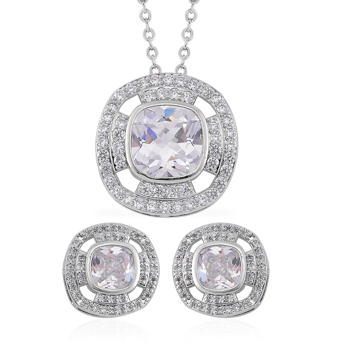 Set of 2 Karis Simulated Diamond, White Crystal Necklace (20-22 Inches), Earrings in Slivertone 3.00 ctw image number 0