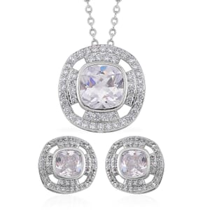 Set of 2 Karis Simulated Diamond, White Crystal Necklace (20-22 Inches), Earrings in Slivertone 3.00 ctw