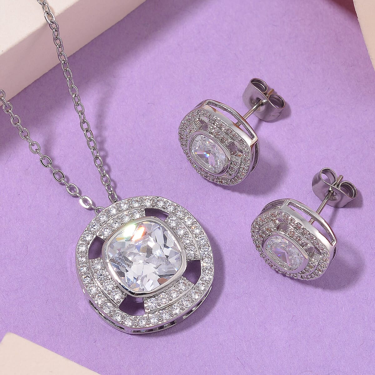 Set of 2 Karis Simulated Diamond, White Crystal Necklace (20-22 Inches), Earrings in Slivertone 3.00 ctw image number 1