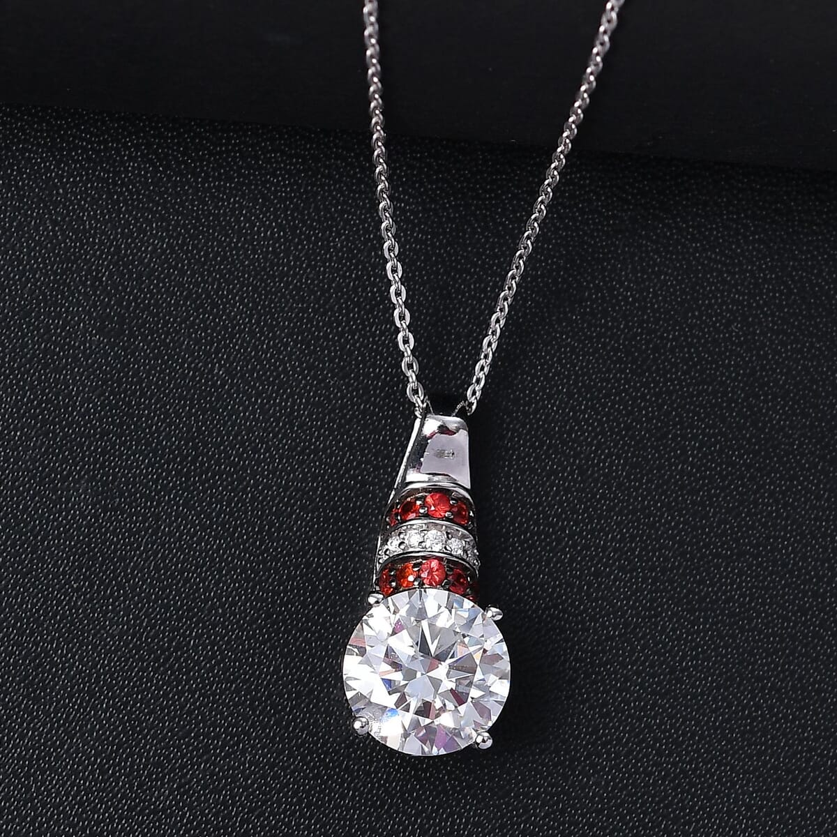 Heart and Arrow Cut Moissanite and Red Sapphire 3.80 ctw Moonlit Grace Pendant Necklace in Rhodium Over Sterling Silver 20 Inches image number 1