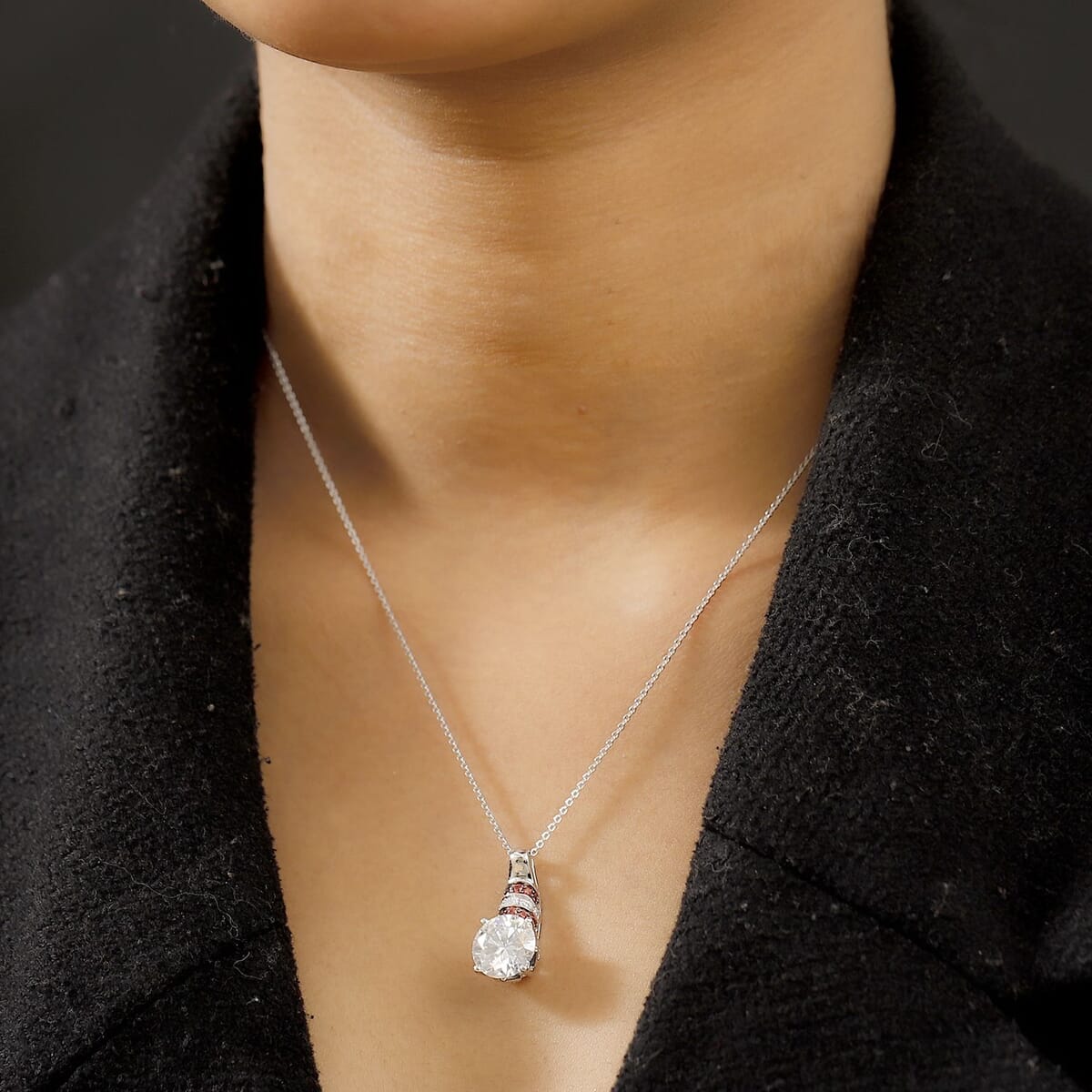 Heart and Arrow Cut Moissanite and Red Sapphire 3.80 ctw Moonlit Grace Pendant Necklace in Rhodium Over Sterling Silver 20 Inches image number 2