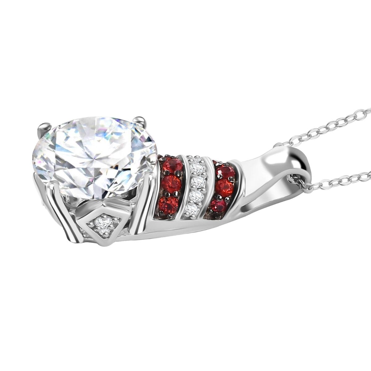 Heart and Arrow Cut Moissanite and Red Sapphire 3.80 ctw Moonlit Grace Pendant Necklace in Rhodium Over Sterling Silver 20 Inches image number 3