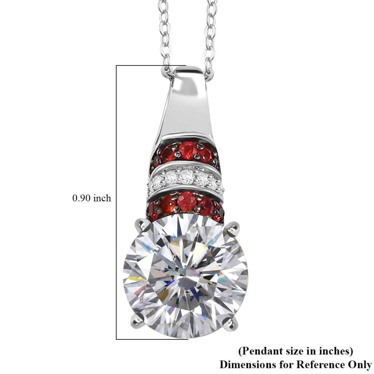 Heart and Arrow Cut Moissanite and Red Sapphire 3.80 ctw Moonlit Grace Pendant Necklace in Rhodium Over Sterling Silver 20 Inches image number 5