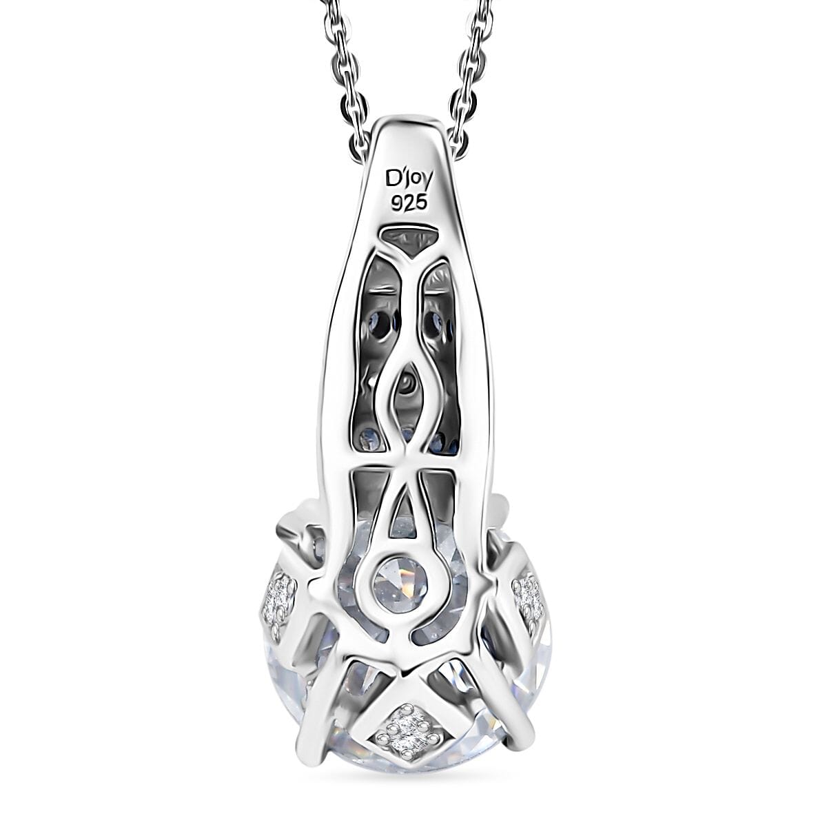 Heart and Arrow Cut Moissanite and Blue Sapphire 3.80 ctw Moonlit Grace Pendant Necklace in Rhodium Over Sterling Silver 20 Inches image number 4