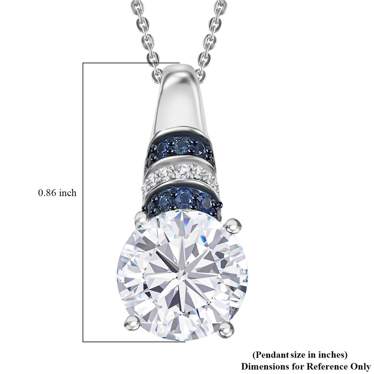 Heart and Arrow Cut Moissanite and Blue Sapphire 3.80 ctw Moonlit Grace Pendant Necklace in Rhodium Over Sterling Silver 20 Inches image number 6