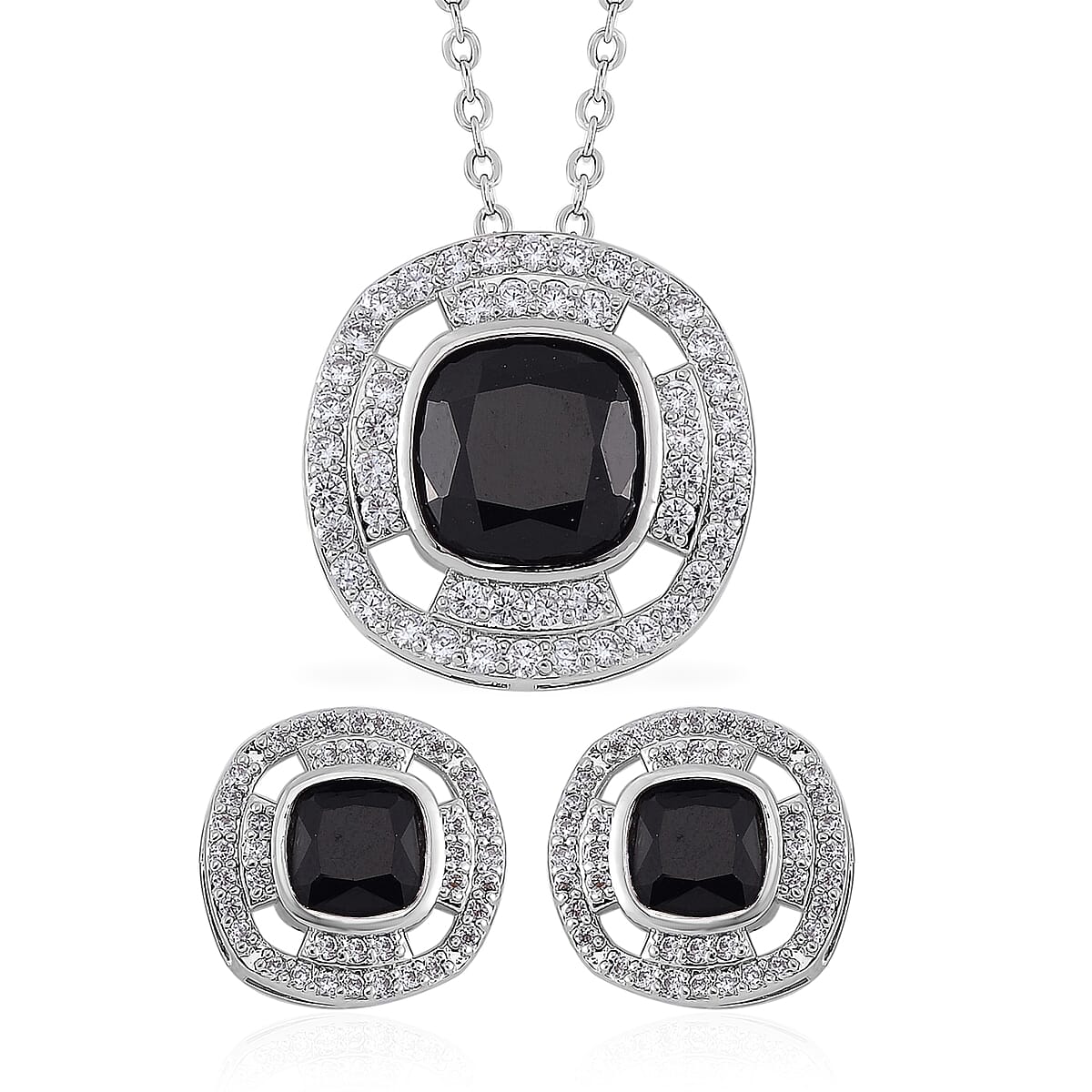 Set of 2 Karis Simulated Black Diamond, White Crystal Necklace (20-22 Inches), Earring 3.02 ctw image number 0
