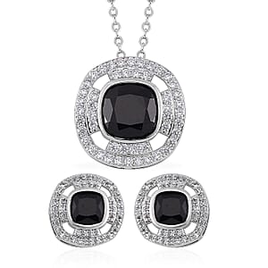 Set of 2 Karis Simulated Black Diamond, White Crystal Necklace (20-22 Inches), Earrings in Slivertone 3.00 ctw